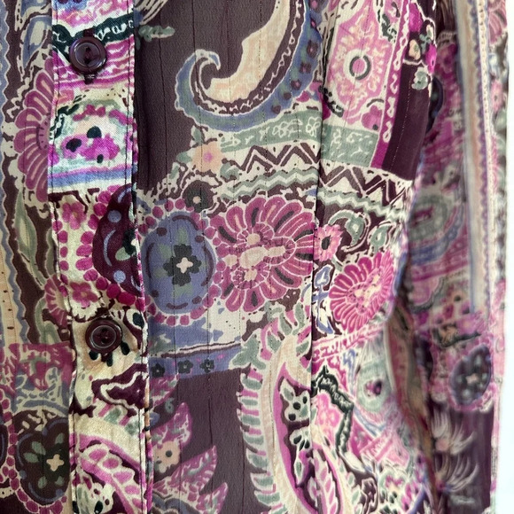 Y2K Fairy Boho Whimsigoth Blouse Size XXS/XS Paisley Purple Pink Chiffon Top - Picture 4 of 8